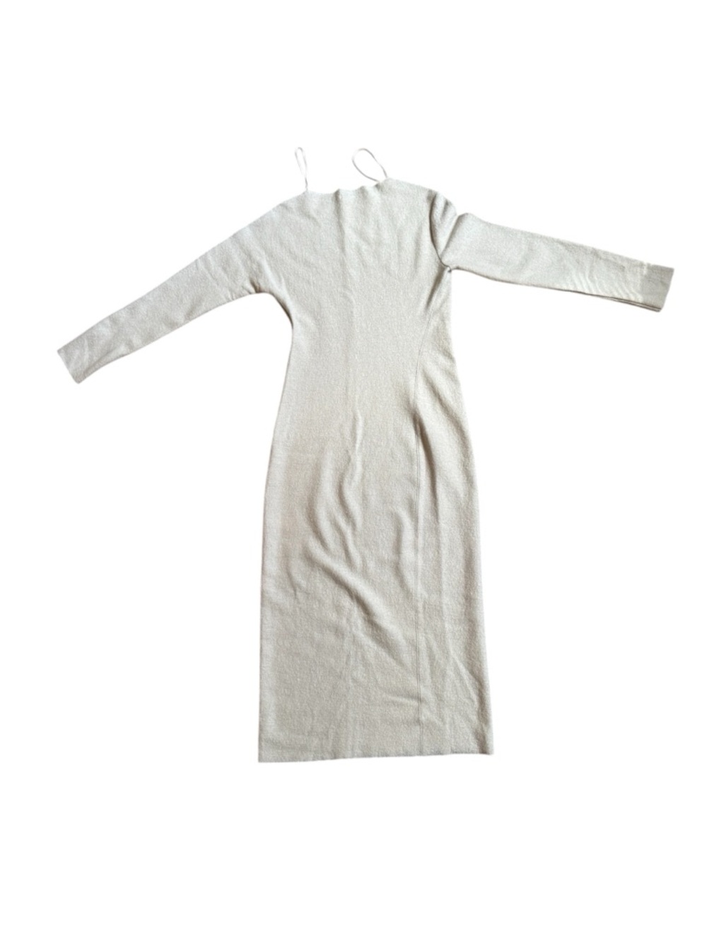 Zara NWTZW Collection Ivory Boucle Women S 100% Wool Midi Long Sleeve Dress